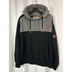 Wanakome Hestia Gray Black Colorblock Hoodie Leather Patch Outdoor Cozy Medium